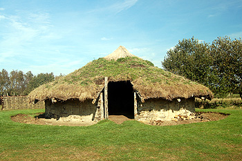 A reconstruction of a Bronze Age round house at Flag Fen [Cambridgeshire] October 2011